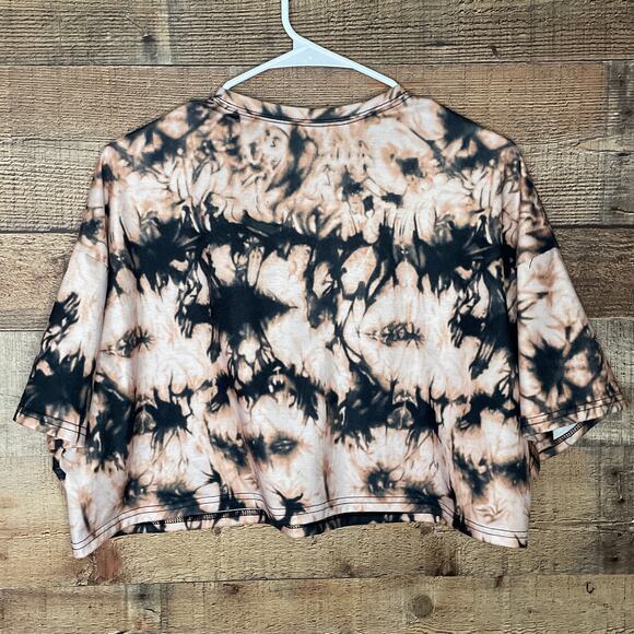 Shein Brown Black Tie Dye Short Sleeve Oversized Crop Top Size Medium - Picture 5 of 6